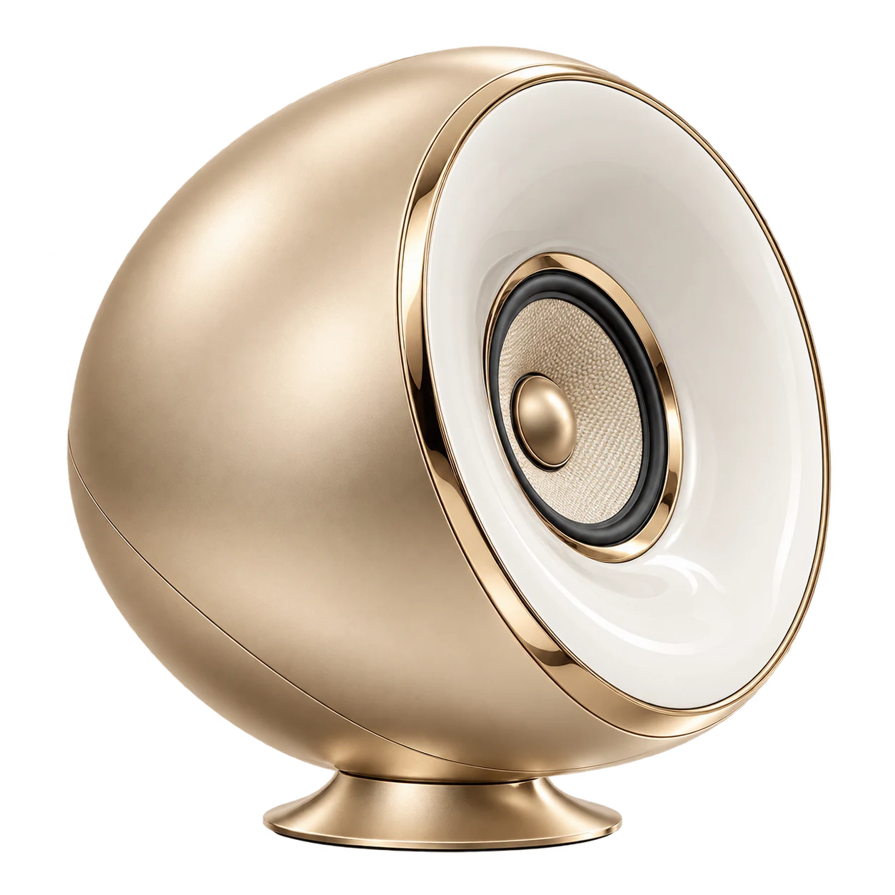 Diffusore Aria Oro: guscio in ottone satinato e conca anteriore bianca. Immagine generata con AI.